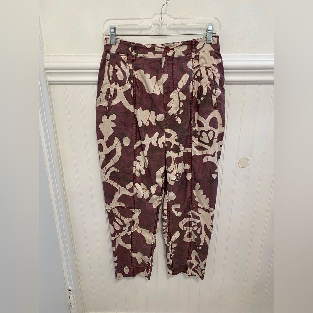 Anthropologie Maroon and Cream Patterned Pants